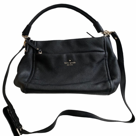 Kate Spade- Black Leather two Strap Hobo Style Satchel with Shoulder Strap - Picture 1 of 8
